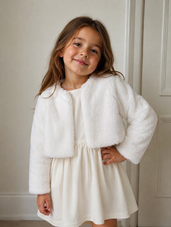 Lilax Other - Girls White Faux Fur Bolero Shrug Jacket Formal Wedding Party Size 6 116cm Coat